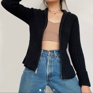 Vintage 90s black ribbed sweater with zipper